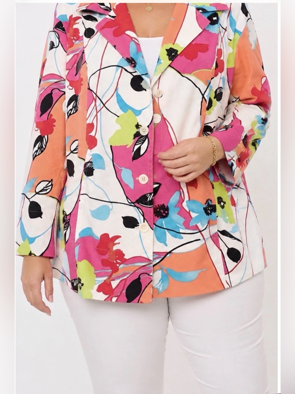 Lady Hazan Floral Blazer Jacket Plus Size 18W Button Front Colorful.
